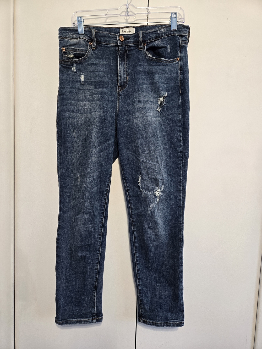 Nicole Miller SOHO High Rise Slim Straight Jeans 10 Distressed Stretch Denim
